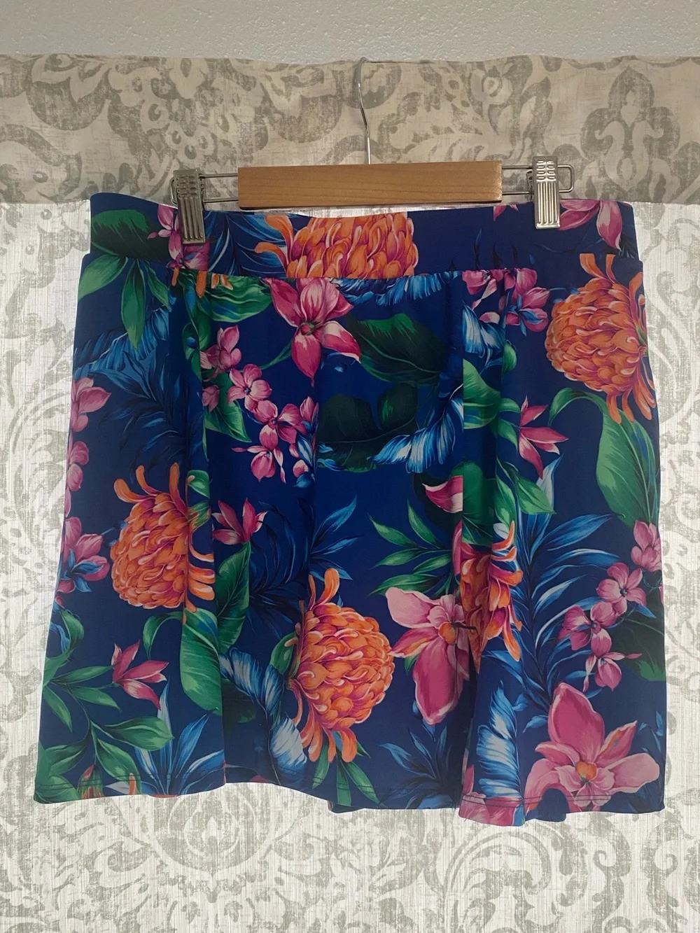 Talbots + Miraclesuit Vented Tropical Floral Beach Swim Skirt Blue Pink 20W